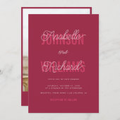 Magenta Typography Whimsical Script Photo Wedding Kaart (Voorkant / Achterkant)
