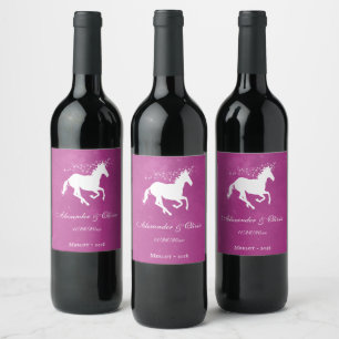 Magenta Unicorn Wedding Wine Label Wijn Etiket