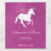 Magenta Unicorn Wedding Wine Label Wijn Etiket (Enkel label)