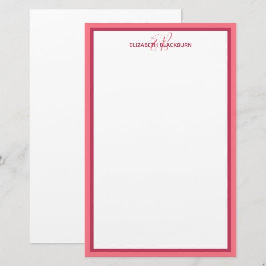 Magenta van de Initialen van het Monogram van de A Briefpapier (Voorkant / Achterkant)