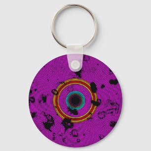 Magenta veelkleurige vinylschijf textuur patroon sleutelhanger