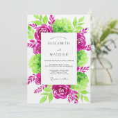 Magenta Verdant Bloom Wedding Kaart (Staand voorkant)