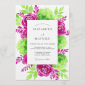 Magenta Verdant Bloom Wedding Kaart (Voorkant)