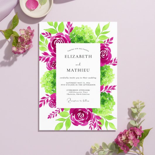 Magenta Verdant Bloom Wedding Kaart