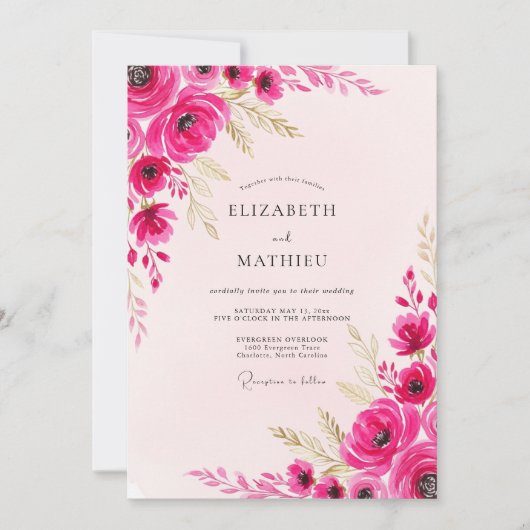 Magenta Vibrant Spring Wedding Kaart (Voorkant)
