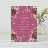 Magenta Vintage Bloem Eucalyptus Bruiloft Kaart (Staand voorkant)