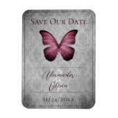 Magenta Vintage Vlinder Damast Save the Date Magneet (Verticaal)