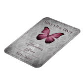 Magenta Vintage Vlinder Damast Save the Date Magneet (Linkerzijde)