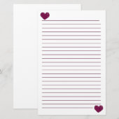 Magenta Violet Lace Heart Lined Stationery Briefpapier (Voorkant / Achterkant)