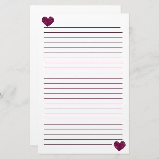 Magenta Violet Lace Heart Lined Stationery Briefpapier (Voorkant / Achterkant)