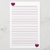 Magenta Violet Lace Heart Lined Stationery Briefpapier (Voorkant)