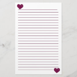 Magenta Violet Lace Heart Lined Stationery Briefpapier