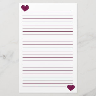 Magenta Violet Lace Heart Lined Stationery Briefpapier