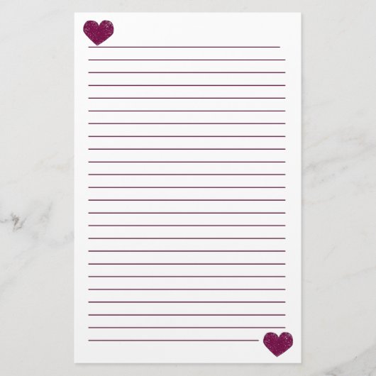 Magenta Violet Lace Heart Lined Stationery Briefpapier (Voorkant)
