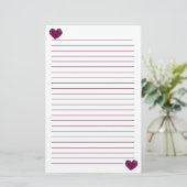 Magenta Violet Lace Heart Lined Stationery Briefpapier (Staand voorkant)