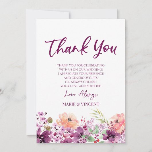 Magenta Violet Paarse Bloemen Custom Foto Bedankkaart (Voorkant)