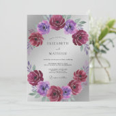Magenta Violet Ranunculus Eucalyptus Bruiloft Kaart (Staand voorkant)