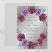 Magenta Violet Ranunculus Eucalyptus Bruiloft Kaart (Voorkant / Achterkant)