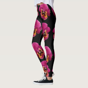 Magenta Viooltjes Op Zwart Leggings