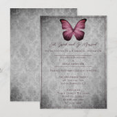 Magenta  vlinder Damask repetitie diner Kaart (Voorkant / Achterkant)