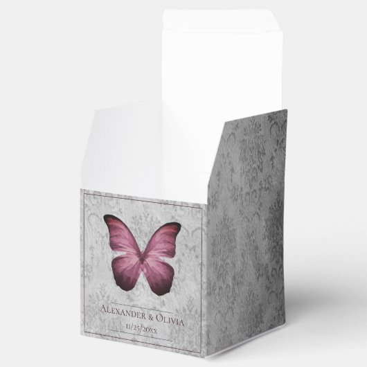 Magenta  Vlinder Damast Bruiloft Bedankdoosjes (Geopend)