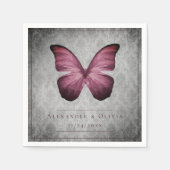 Magenta Vlinder Damast Bruiloft Servet (Voorkant)