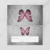 Magenta vlinder damast receptie plaatskaartje (Buitenkant ongevouwen)