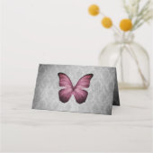 Magenta vlinder damast receptie plaatskaartje (Achterkant)