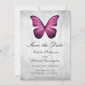 Magenta Vlinder Save the Date Uitnodiging (Voorkant)