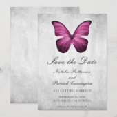 Magenta Vlinder Save the Date Uitnodiging (Voorkant / Achterkant)