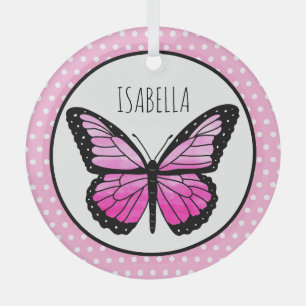 Magenta Vlinder Stippen Personalized Glas Ornament