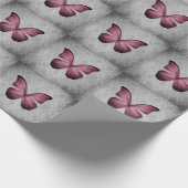Magenta  vlinderdamast cadeaupapier (Hoek)