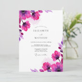 Magenta Watercolor Bloem Bruiloft Kaart (Staand voorkant)