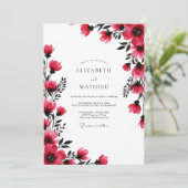 Magenta Watercolor Romantische Bruiloft Kaart (Staand voorkant)