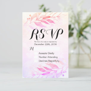 Magenta Waterverf Blad Bruiloft RSVP AUB Antwoorde Kaartje