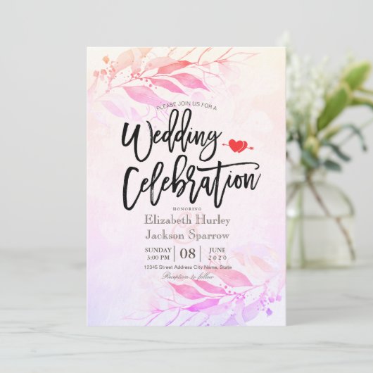 Magenta Waterverf Bladeren Bloem Botanische Bruilo Kaart (Staand voorkant)