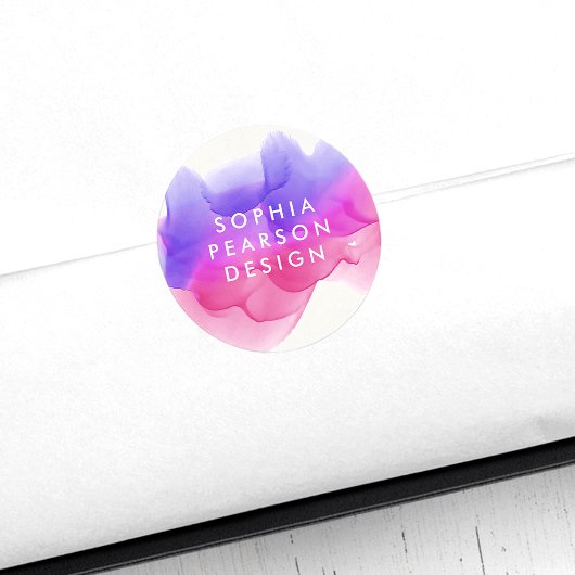 Magenta Waterverf Blot Ronde Sticker