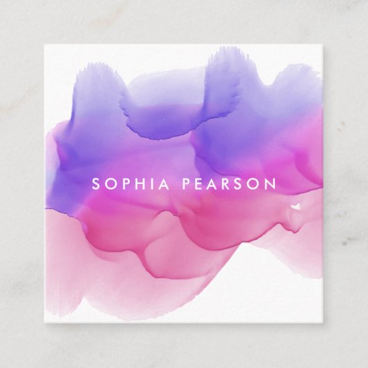Magenta Waterverf Blot Vierkante Visitekaartje (Voorkant)