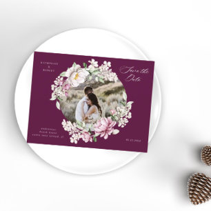 magenta waterverf floral save the date briefkaart