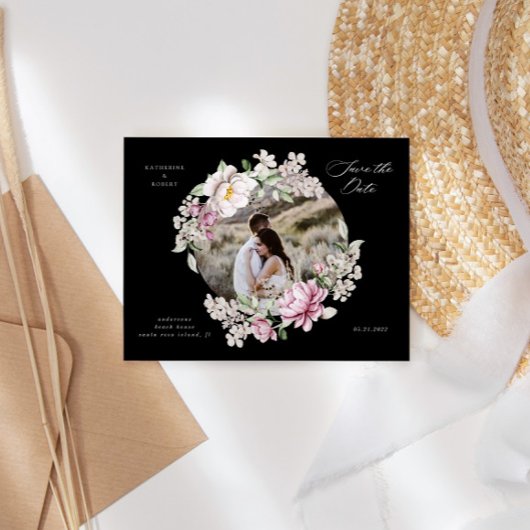 magenta waterverf floral save the date briefkaart