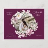 magenta waterverf floral save the date briefkaart (Voorkant)