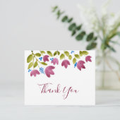 Magenta Waterverf Flowers Bedankkaart (Staand voorkant)