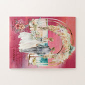 Magenta-Waterverf-Groom en Bride Walking Eiland Legpuzzel (Horizontaal)