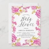 Magenta Waterverf Hydrangeas Floral Baby shower Kaart (Voorkant)