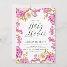 Magenta Waterverf Hydrangeas Floral Baby shower Kaart