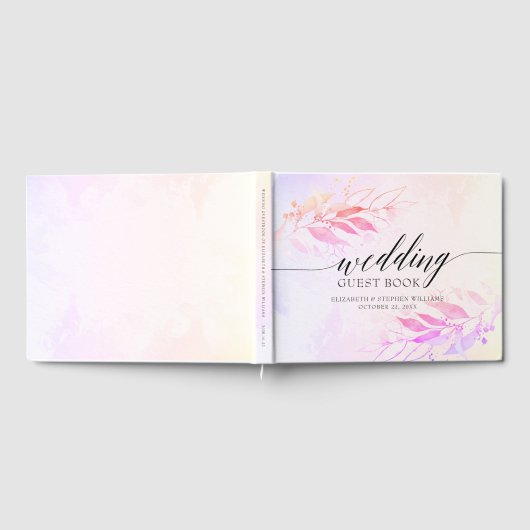 Magenta Waterverf laat Floral Wedding Guestbook ac Gastenboek (Volledig)