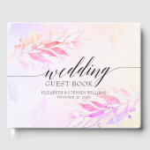 Magenta Waterverf laat Floral Wedding Guestbook ac Gastenboek (Voorkant)