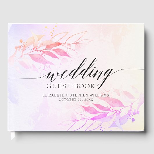 Magenta Waterverf laat Floral Wedding Guestbook ac Gastenboek (Voorkant)