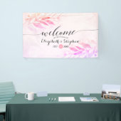 Magenta Waterverf laat Floral Wedding Welkom achte Spandoek (Beurs)