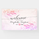 Magenta Waterverf laat Floral Wedding Welkom achte Spandoek (Horizontaal)